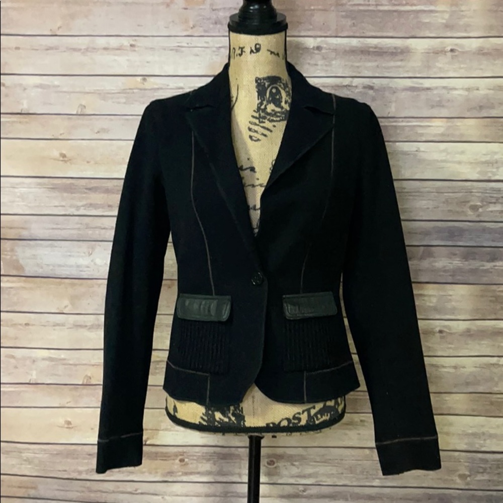Transit Black Leather Accents Black Jacket 2 - Picture 2 of 6